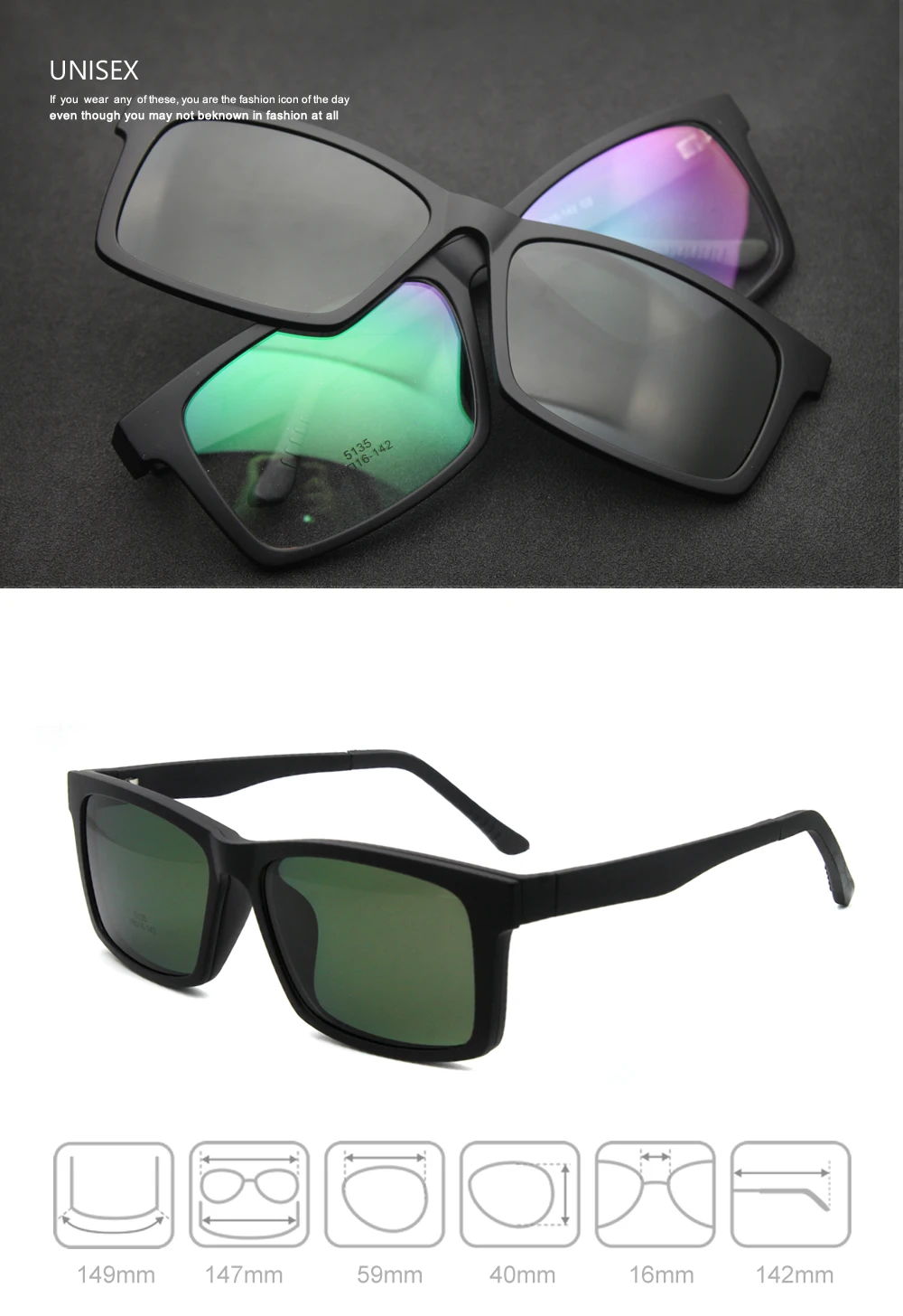 Ультра-светильник, магнитные поляризованные солнцезащитные очки, Пристегивающиеся солнцезащитные очки, модные трендовые очки 5135