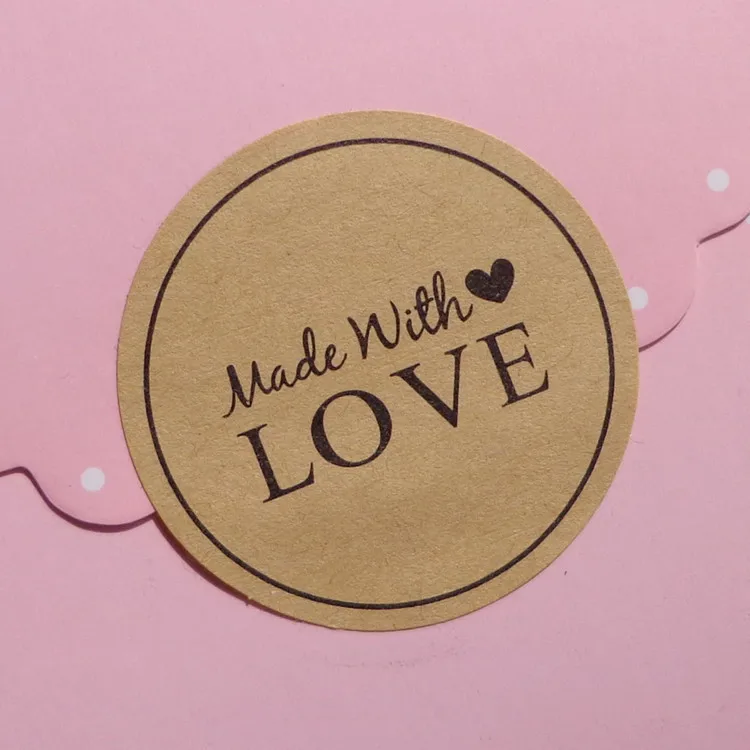 500pcs Heart Handmade Cake Package Sealing Label Per Kraft Sticker Baking DIY √