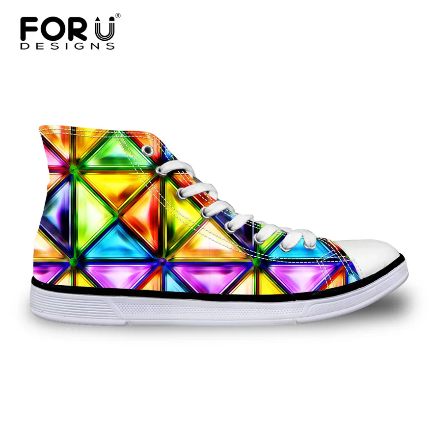 

FORUDESIGNS 2018 Fashion Women Vulcanized Shoes,Female Bright Mixed Colors High Top Lace Up Canvas Shoe Breathable Zapatos Mujer