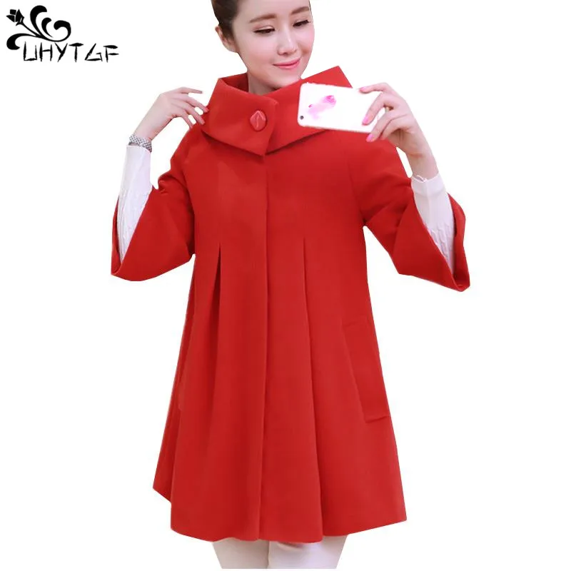 

UHYTGF Winter Woman Woolen Coats 2018 Autumn Korean Plus size Cloak Wool Coat Women Fashion Student Elegant Coat High quality441