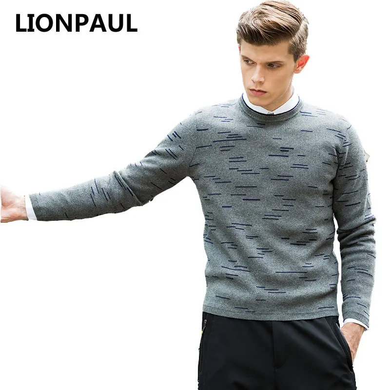 

LIONPAUL Spring Autumn Men Pullovers Casual Knitted Sweater O-neck Horizontal Leaves Pattern Acemiriz High Quality Sweaters