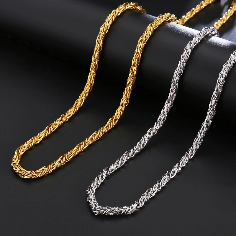 

HIP Hop Width 5mm Stainless Steel Gold Rope Chain Necklace 316L Stainless Steel Twisted Necklace For Men Jewelry Dropshipping