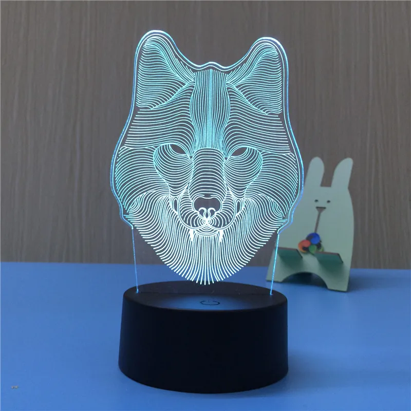 

Night Light Wolf Head 3D LED Lamp Sleep Table Lamp Touch Colors Changing Light Novelty Gift for Chilren LED Illusion Atmosphere