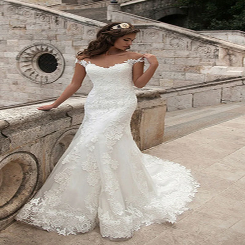 2019 Vintage Mermaid Wedding Dress Bridal Gown Sexy Strapless Cap Sleeve Sweep Train Robe de mariee | Свадьбы и торжества