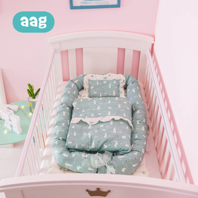 AAG 3PCS/Set Portable Baby Nest Bed Cotton Active Printing Detachable Zipper Newborn Travel Bed Crib Imitation Uterus 0-24M