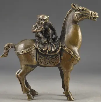 

Vintage Brass Handwork Hammered The Monkey Riding Horse Lucky Statue 14cm Height Garden Decoration 100% real Brass Bronze