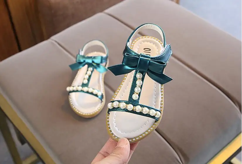 MHYONS/детские сандалии для девочек бантом украшение из жемчуга с украшением в виде кристаллов римские сандалии туфли принцессы Детские пляжная обувь; сезон лето удобная обувь