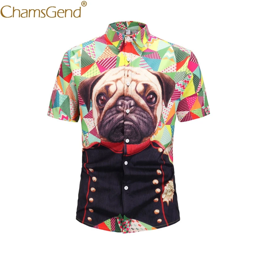 

Funny 3D Pug Print Mens Fantacy Blouse Man Summer Turn Down Collar Short Sleeve shirt Shirts Blusa Streetwear Men 90401