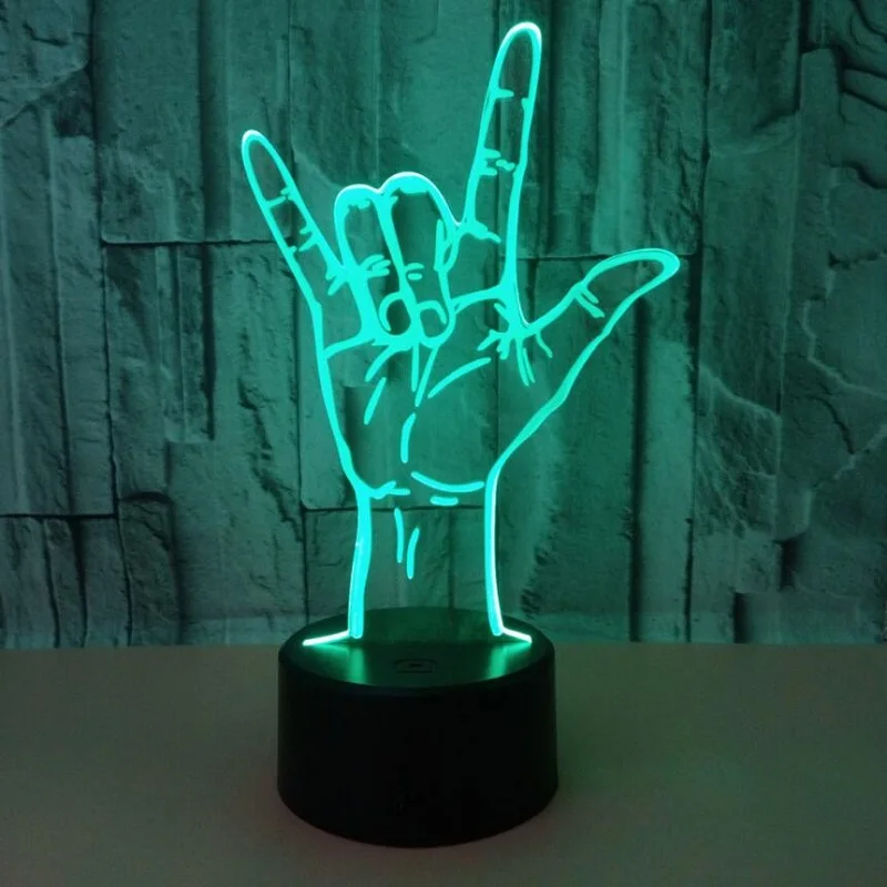 3D Визуальный l love you gesture Ручной знак светодиодный лампа Многоцветный акриловый