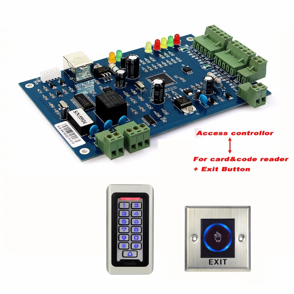 

RETEKESS Door Access Control Kit TCP/IP Network Entry Access Control Board Controller Panel with Card Reader + Exit Button