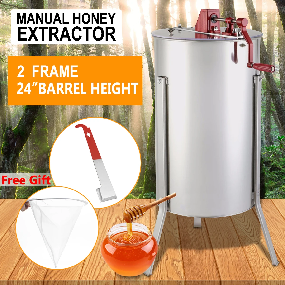 

2 Frame Manual Honey Extractor Beekeeping Equipment Goplus Large Food Grade Stainless Steel Durable Silver Clear Plexigla Top