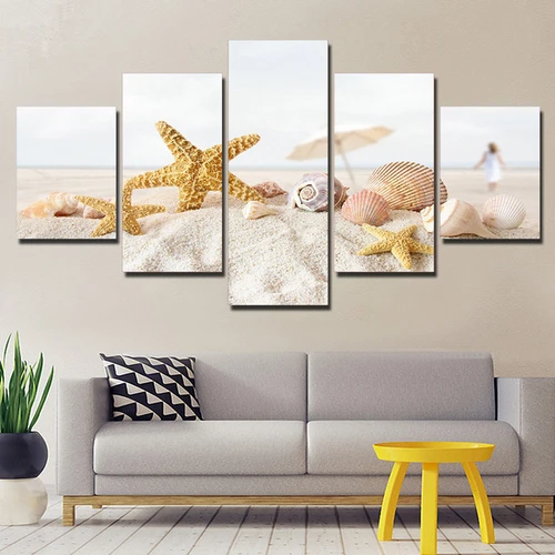 

Canvas Pictures Wall Art Framework Home Decor 5 Pieces Beach Sand Shells Paintings Living Room HD Prints Starfish Conch Poster