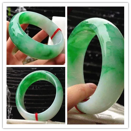 

Authentic thick loaded wide version of jade bracelet natural Burmese jade A goods Zhengyang green floating jade bracelet white g
