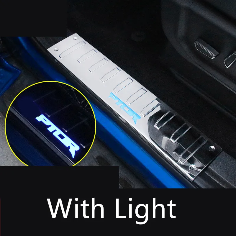

Blue LED Steel Door Sill Plate Door Scuff Cover Kick Step Trim Protector Molding For Ford Raptor F150 2017 AAA050