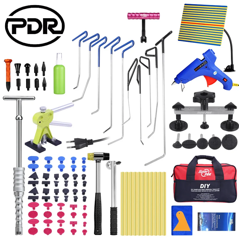 Special Price PDR Tools Rods Hooks Crowbar Auto Body Dent Repair Tools Tap Down Pen Hammer with Glue Gun Hand Tool Set