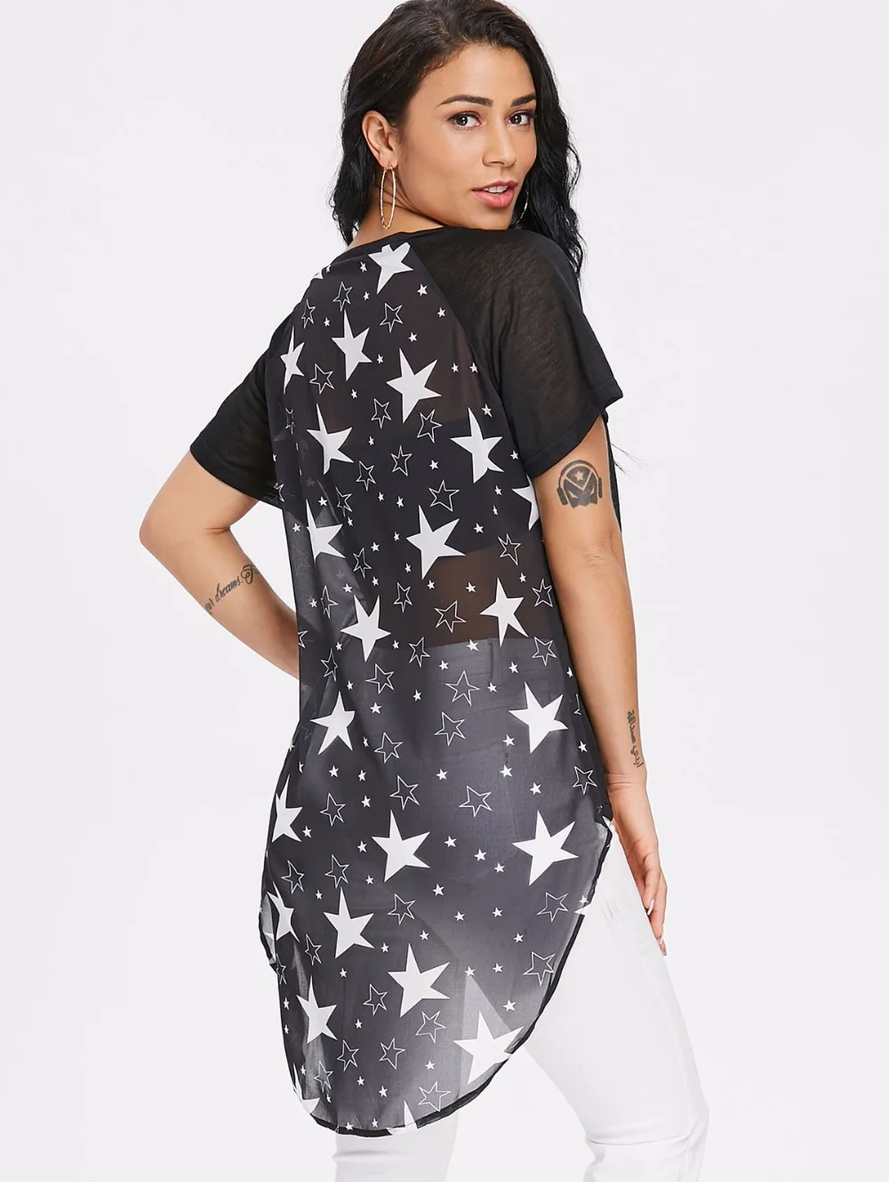 VESTLINDA Stars Print Back Chiffon Blouse Women Tunic Blusas Feminine Blouse Women Clothes 2018 Summer Fashion Casual Top Female 1