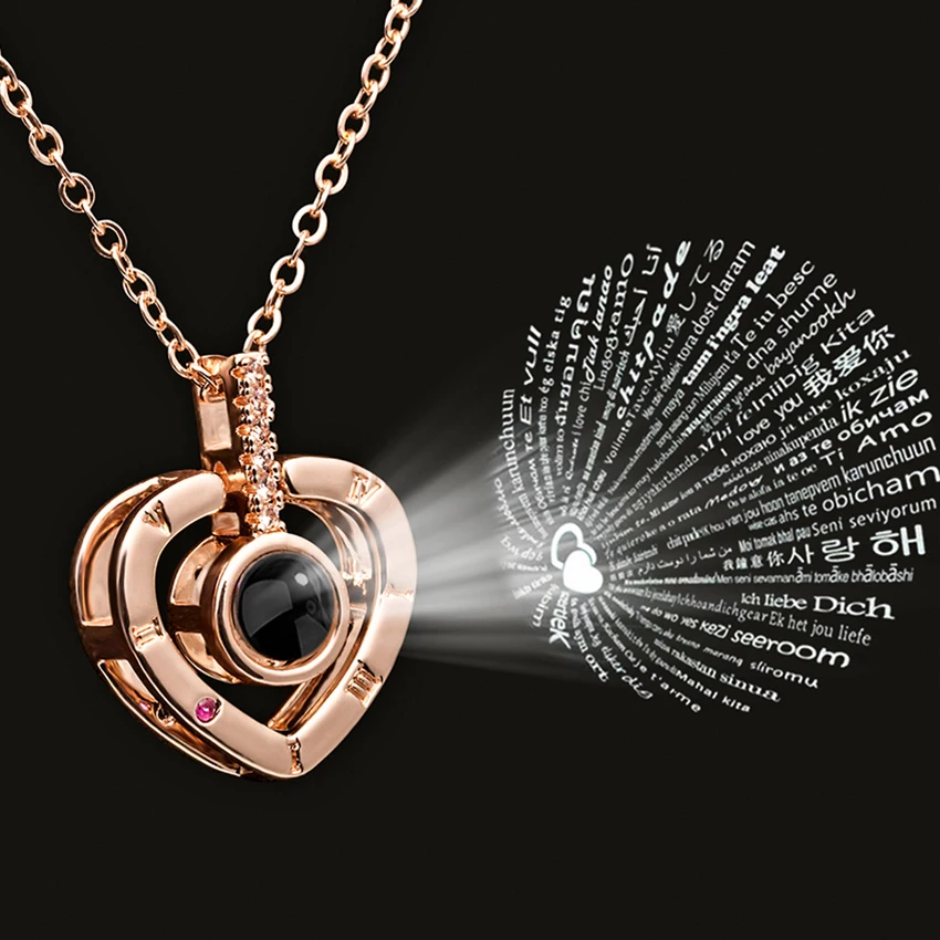 

Romantic 100 languages I love you Projection Necklace Love Heart Pendants For Women Wedding Jewelry Best Friend Memory Gifts