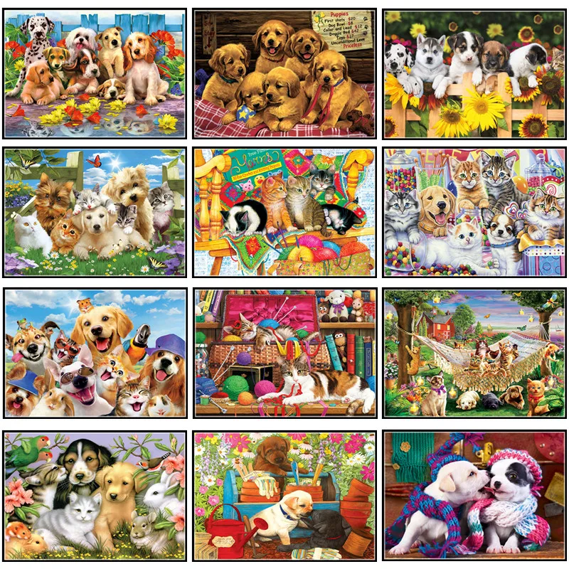 

5D DIY full round diamond embroidery animal family cat and dog pattern embroidery cross stitch round diamond mosaic painting