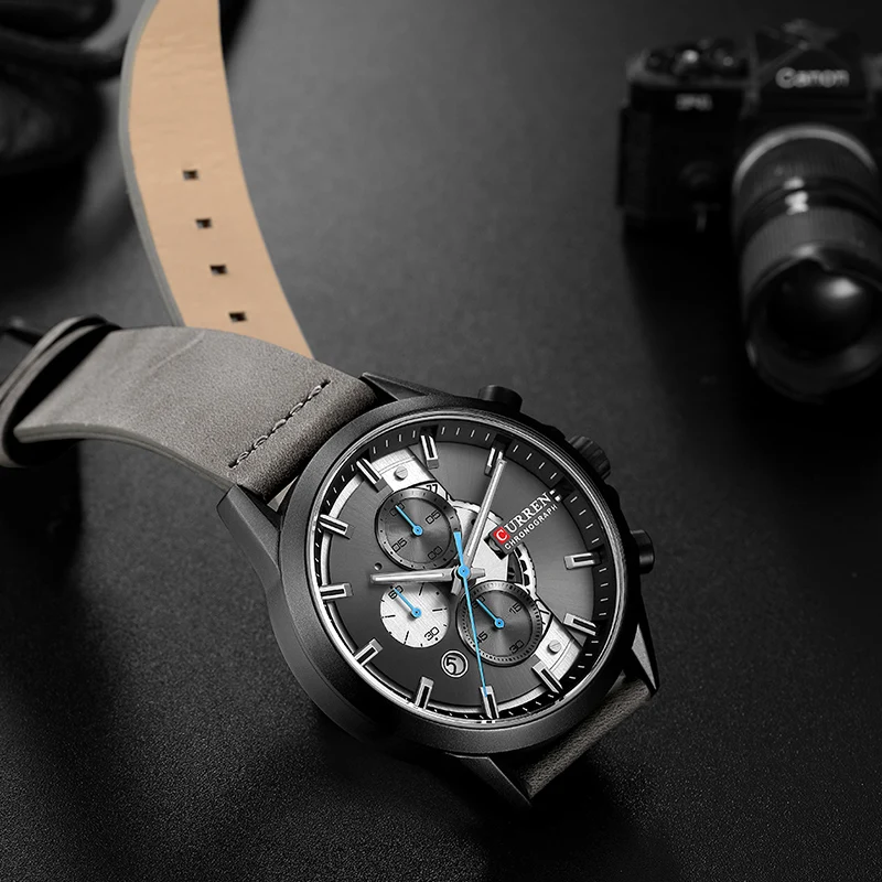 2019 Top Brand CURREN Fashion Men Watches Military Leather Waterproof Quartz Wristwatch Male Sport 