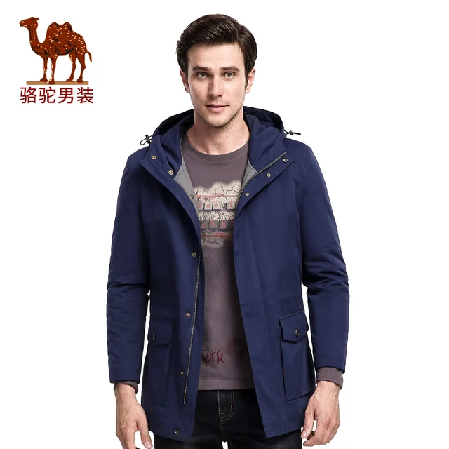 Cheap Camel Men's Winter Thick Cotton Jacket Coat Loose Long Hooded Jacket 