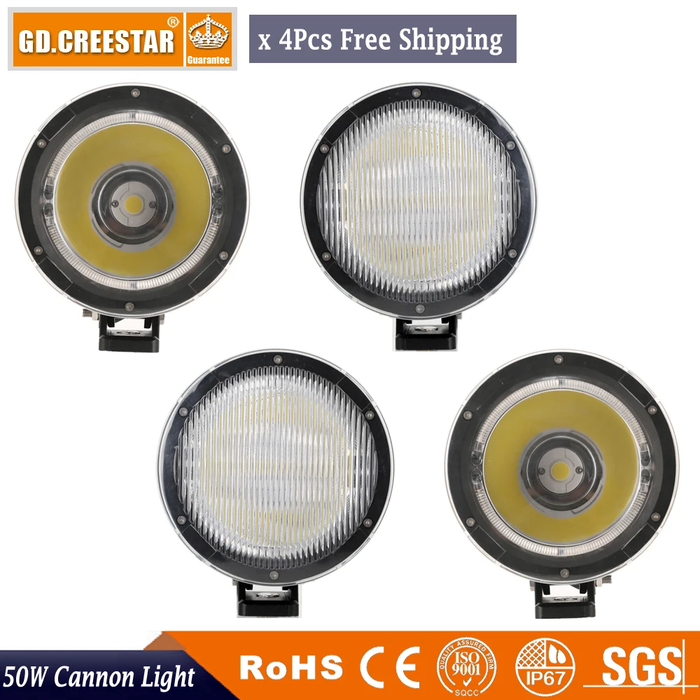 

4pcs of Vision X Lighting 6.7" inch Cannon 1pc 50W LED 15 Degree Narrow Single Light Black Night lights Car led lights 12V 24V