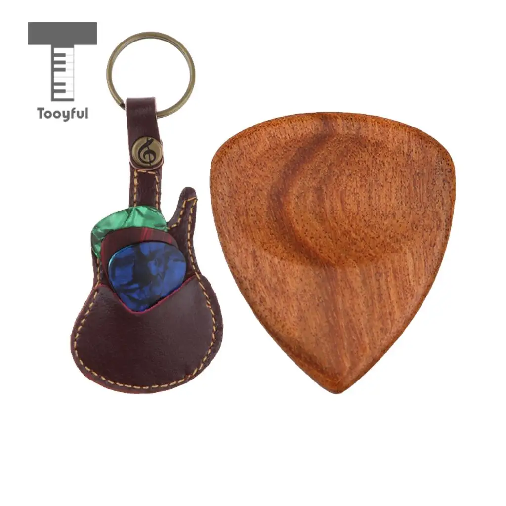 Smooth Wooden Guitar Pick Plectrums Heart Shape + Storage Case Bag for Acoustic Electric Guitar