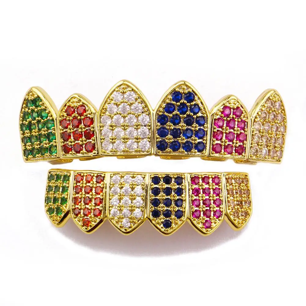 

Sangdo Unisex Creative Colorful Stylish Shimmer Rhinestone Teeth Grillz Set False Teeth