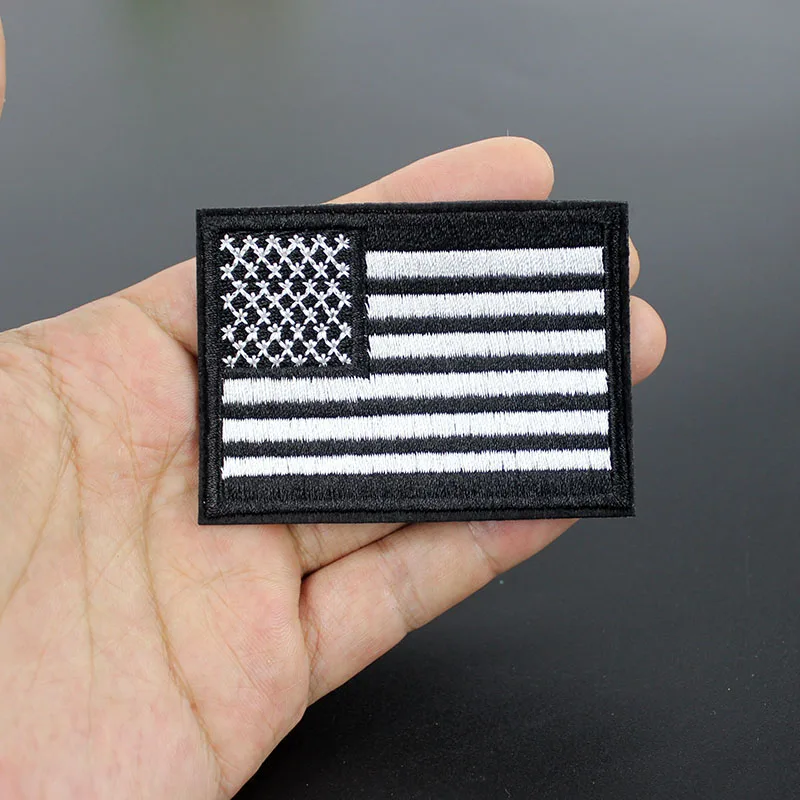 1Pcs black white American flag Patches badge Hot Iron on