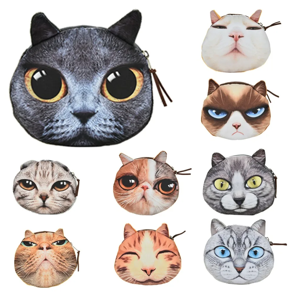  New Cute Cat Face Zipper Case Coin Purse Wallet Makeup Buggy Bag Pouch  