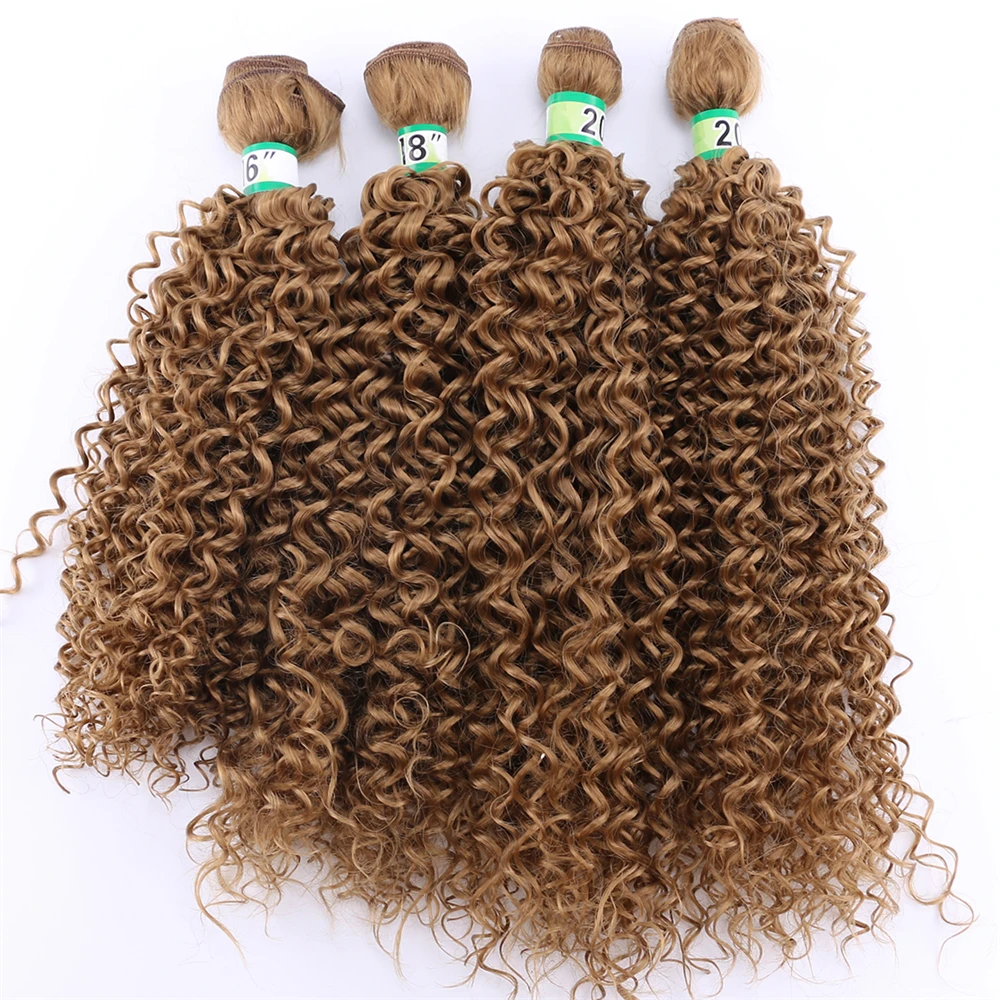 4 шт. один набор афро кудрявые вьющиеся волосы наращивание волос цвет розовый синтетические волосы пучки 16-20 дюймов Tissage волокна волос