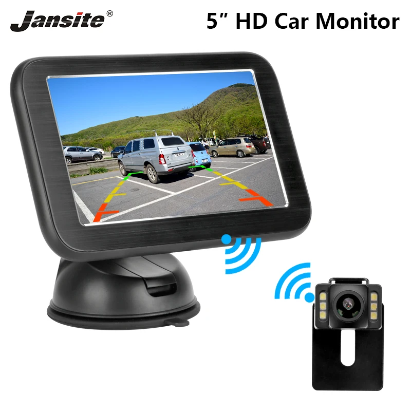 

Jansite 5" Car Monitor Digital Wireless License Plate Rear View Camera Reverse Camera Parking Assistance HD display 12-24V