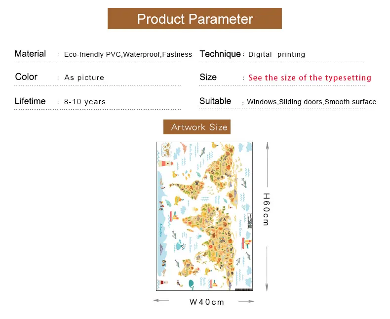 DICOR 3 вида мультфильм карта мира настенные наклейки в виде животных для детской комнаты Детская DIY Фреска креативная Водонепроницаемая Наклейка ПВХ обои Новинка