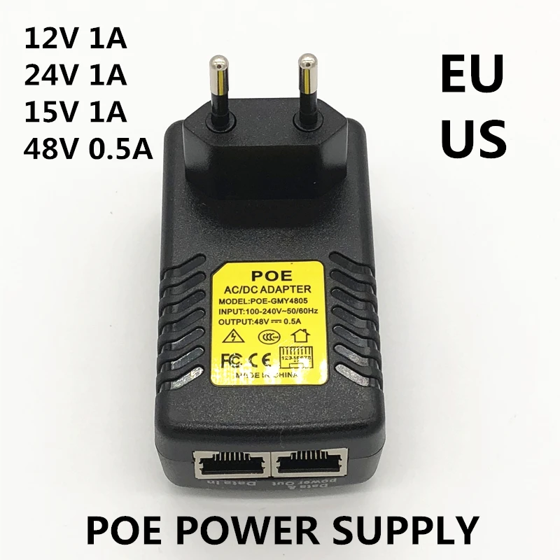 1 шт. DC 12 В 15 в 24 В 48 В 0.5A 1A POE адаптер питания зарядное устройство Трансформатор для инжектора Ethernet CCTV безопасности IP камера телефон