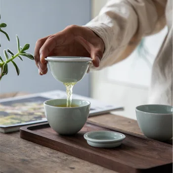 

Egg Shaped Chinese Kung Fu Tea Set Gaiwan Teapot Teacups Tea Sets for Gift Teavel Tea Set with Bag