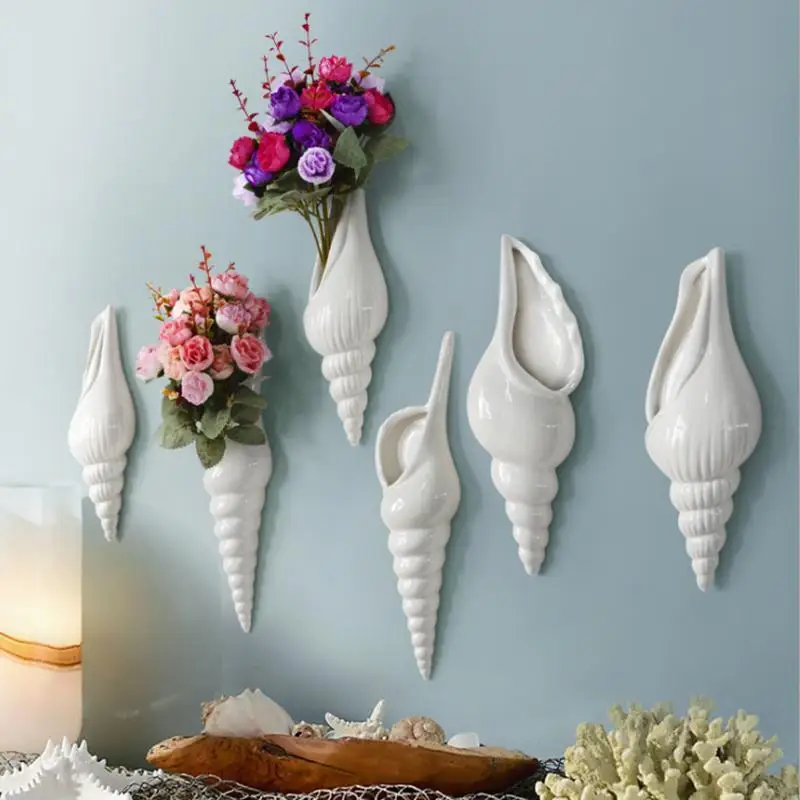 Hot Er Modern Conch Shape Wall Mounted Flower Vase Home Modern Conch Shape Wall Mounted Flower Vase Home Decorative Mural Restaurant Hanging Sculpture Flowers Holder E