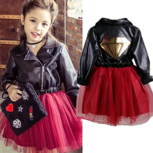

JIOROMY 2019 New Girl Princess Leather Dress Party Dress tutu veil red sequined dress Diamond Kids Clothes Birthday wedding