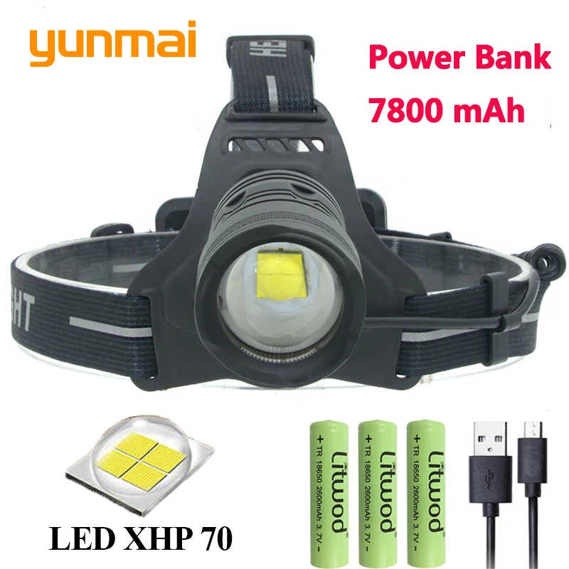 

Z90yunmai 2808 32W chip XHP70 high power Led headlamp 42920lum powerful Headlight head lamp flashlight torch zoom Head light