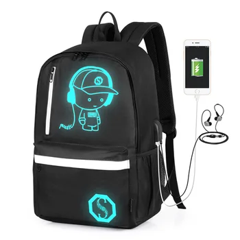 

Girls School Backpack Children Polyester Cute Anti-Theft Bag USB Charge Light Soft Luminous Backpack For Boy Kids Cartable Fille