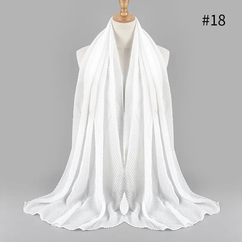 Women Pleated Cotton Hijabs Scarf Plain Wrinkle Crinkle Crimp Shawl Wraps Stole Muffler Muslim Hijab Headscarf 22Color 180x80cm - Цвет: 18 white