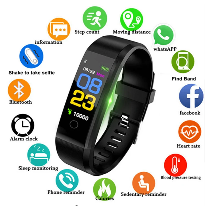 

115PLUS Smart wristband pedometer calorie fitness tracker waterproof smart bracelet heart rate blood pressure with APP bluetooth