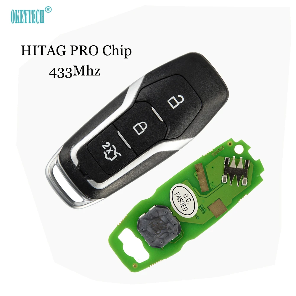 

OkeyTech 3 Button 433mhz HITAG PRO Chip with Insert Blade Smart Card Car Remote Key for Ford Mondeo Edge S-Max Galaxy 2014-2018