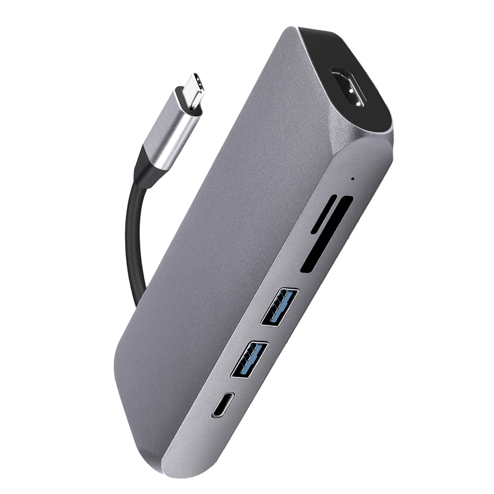 

5 in 1 Aluminium Alloy USB C Hub 4K HD SD/TF Card Reader 2 Ports USB Converter Cable Type C Hub Adapter