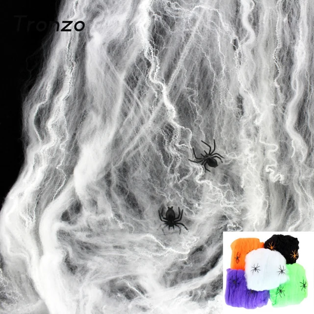 tronzo halloween party decoration scary party supplies white stretchy spider web horror diy cobweb prop for