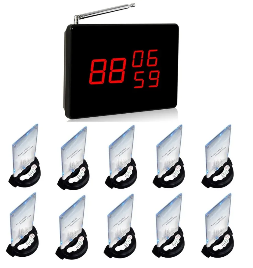 

Free shipping! Wireless paging system, 1 screen display receiver display 3 group, 10 table call buttons, waiter service call