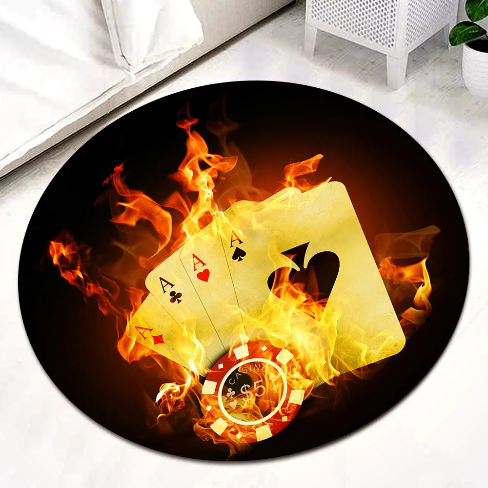 Черный пламенный покер круглый коврик огненная игральная карта ковры для детей Детская домашняя гостиная забавный большой коврик в прихожую дверь коврик