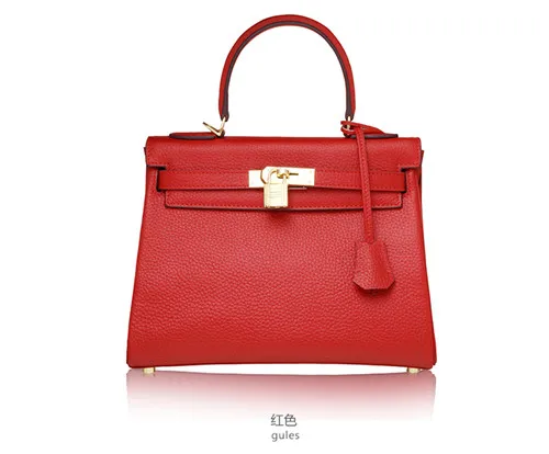 Роскошные женские сумки, дизайнерские сумки высокого качества из натуральной кожи с верхней ручкой, сумка-тоут с замком, bolsos mujer - Цвет: Красный