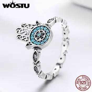 

WOSTU Hot Sale 925 Sterling Silver Hand Of Fatima Hamsa Evil Eye Finger Rings For Women Fashion Lucky Jewelry Gift BKR369