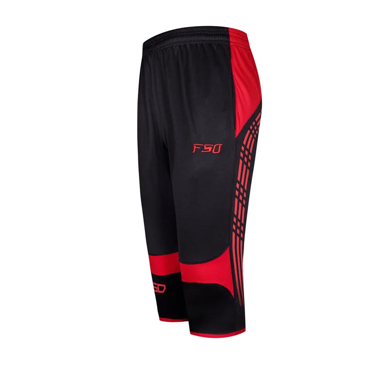 Летние мужские футбольные тренировочные штаны, быстросохнущие футбольные укороченные штаны 3/4, мужские спортивные штаны для бега, фитнеса, спортивные брюки с карманами на молнии - Цвет: Красный