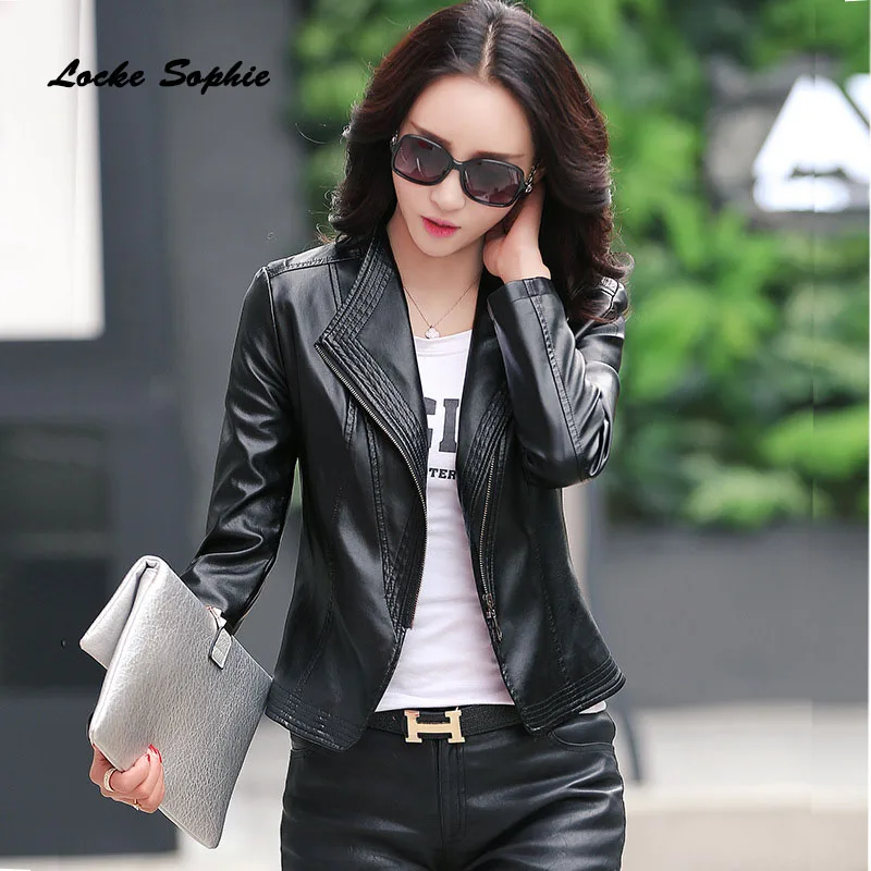 

1pcs Women Plus size short jacket blazers 2019 Spring faux fur Leather zipper splicing Jacket ladies Skinny locomotive blazer