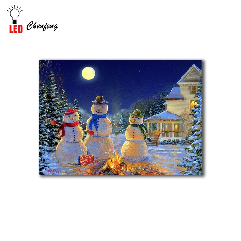 СВЕТОДИОДНЫЙ холст художественный принт лунные Снеговики Рождественская Ночная Настенная картина освещает холст живопись светильник плакаты печать праздничный подарок